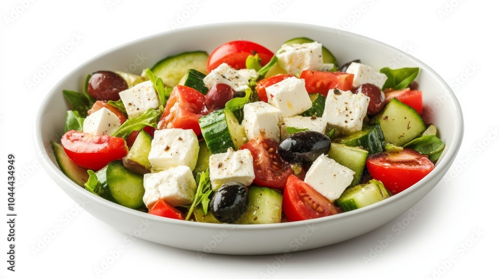 Fresh Salad with Tomatoes and Feta on White Background Fresh Salad with Tomatoes and Feta on White Background