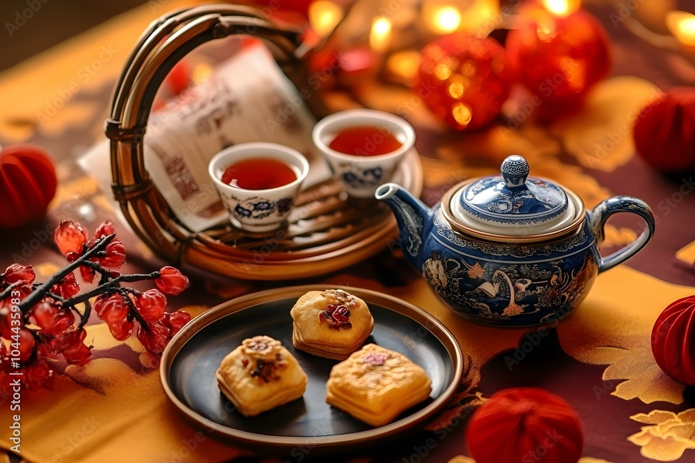 A Traditional Chinese Tea Set (Cha Ju) with Snacks A Traditional Chinese Tea Set (Cha Ju) with Snacks