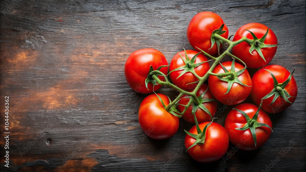 Ripe and red tomatoes on branch with high angle view Ripe and red tomatoes on branch with high angle view