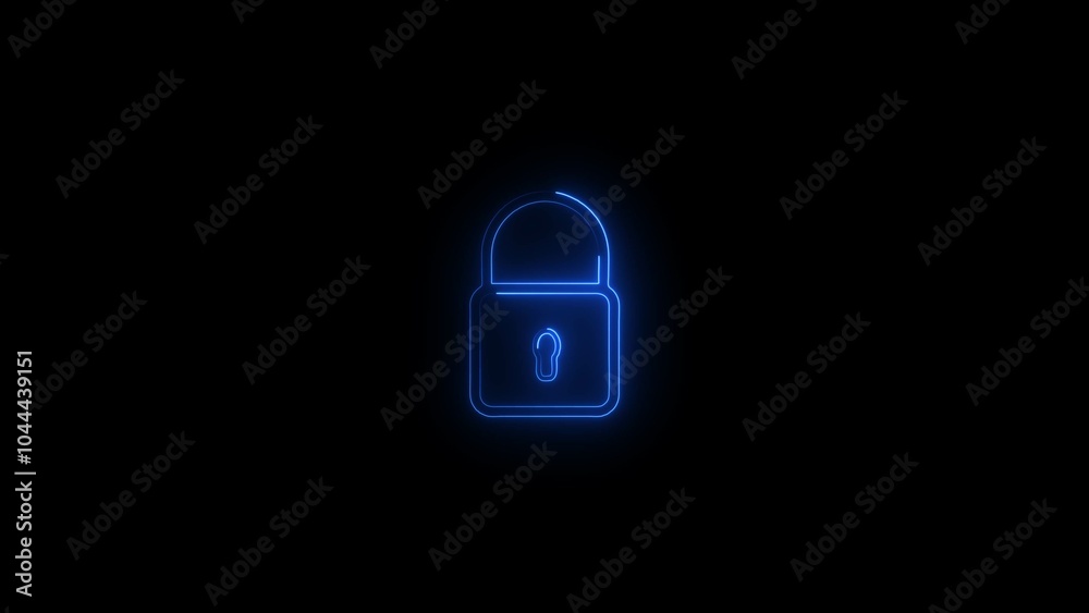 Neon closed lock icon. Glowing neon lock sign, outline padlock silhouette in vivid colors. Personal data protection, cyber security,  personal identification,