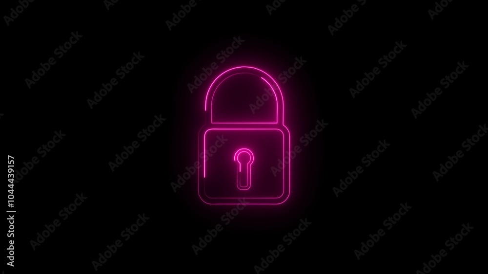Neon closed lock icon. Glowing neon lock sign, outline padlock silhouette in vivid colors. Personal data protection, cyber security, personal identification, Neon closed lock icon. Glowing neon lock sign, outline padlock silhouette in vivid colors. Personal data protection, cyber security, personal identification,