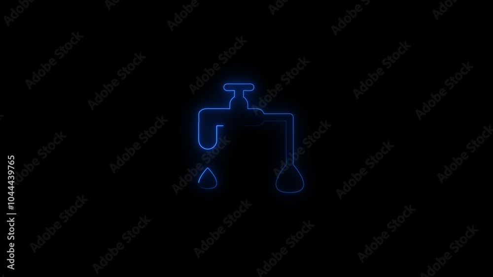 Glowing neon water faucet icon. Blue drop of water mixer and key. Symbol for plumbing repair and service. Glowing neon water faucet icon. Blue drop of water mixer and key. Symbol for plumbing repair and service.