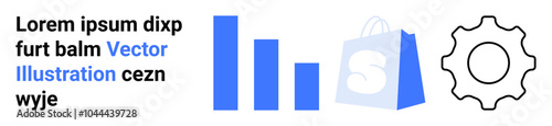 Contains bar chart, shopping bag, and gear suggesting data analysis, e-commerce, and settings. Ideal for business, analytics, e-commerce, settings, and marketing themes. Landing page