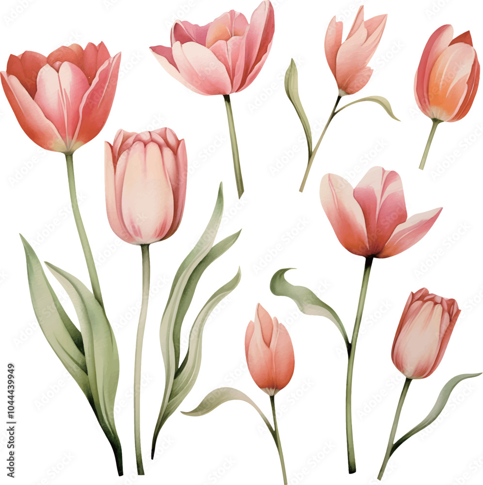 Fototapeta premium set of pink tulips