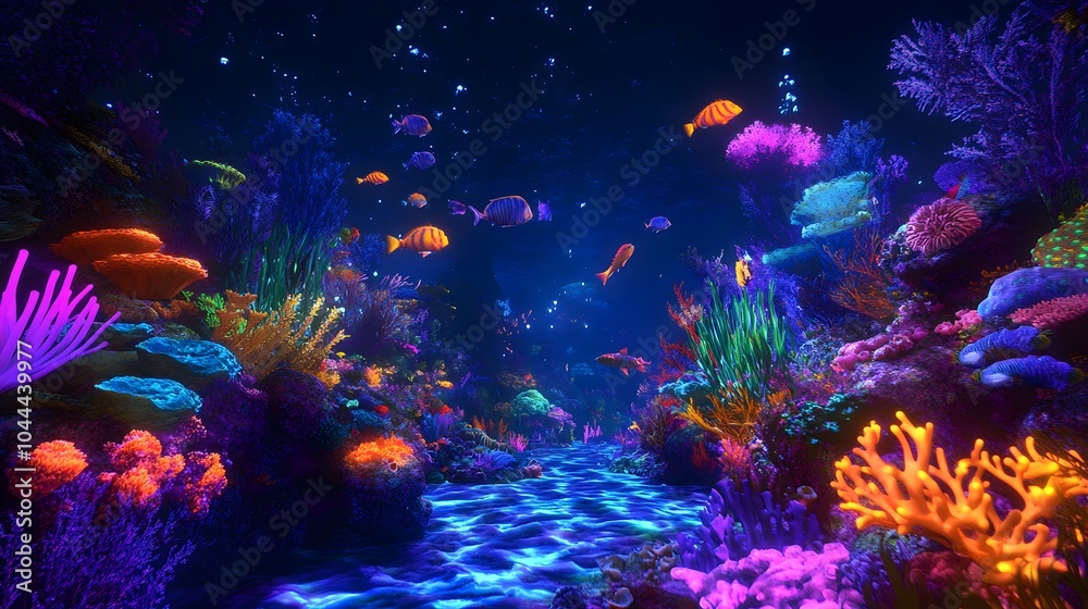 Fototapeta premium A vibrant underwater paradise with glowing corals and playful sea creatures dancing through the crystal-clear waters