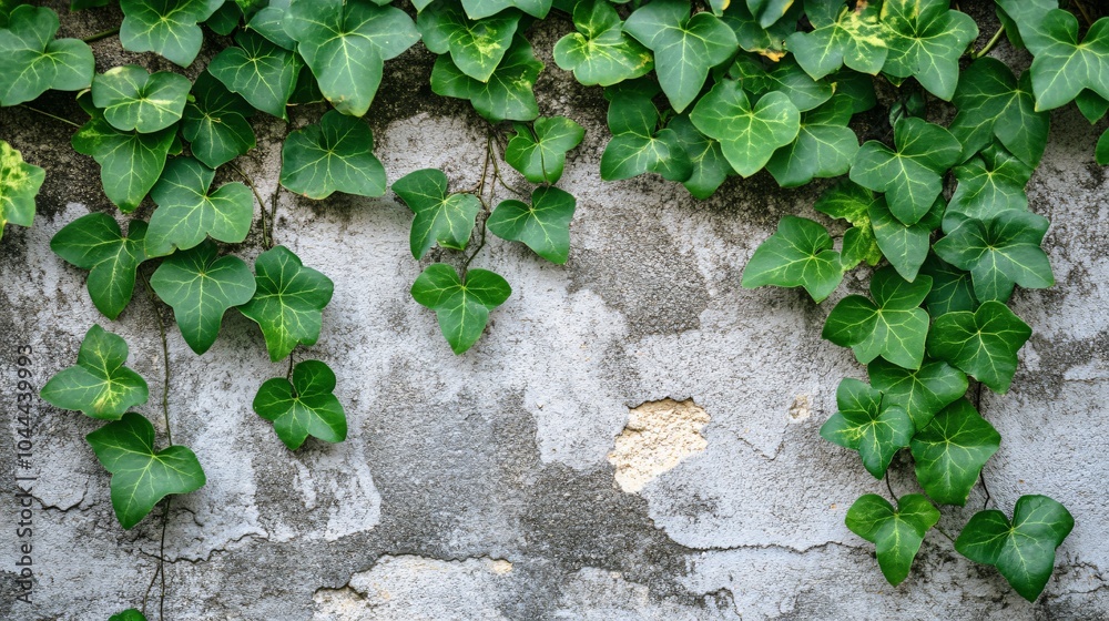 Green Ivy Growing on a Weathered Concrete Wall Green Ivy Growing on a Weathered Concrete Wall
