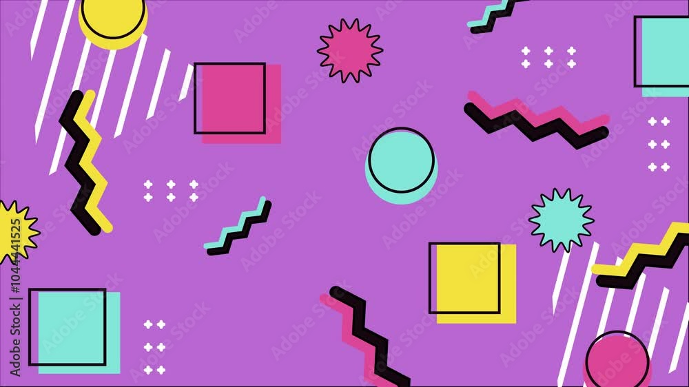 Colorful abstract 80s retro pattern background animation seamless 4k video background motion pop art design