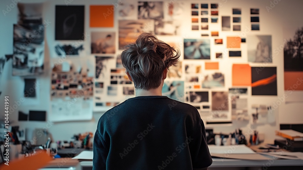 Man Looking at a Wall of Inspiration Man Looking at a Wall of Inspiration