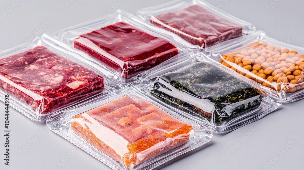 Isolated Transparent Packs of Various Food Products Isolated Transparent Packs of Various Food Products