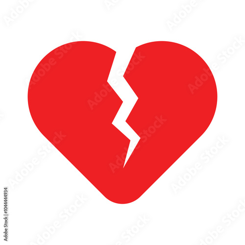 Red broken heart into two halves Vector cartoon isolated illustration