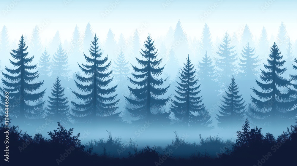 Obraz premium Serene misty forest landscape at dawn