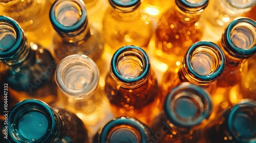 Overhead View of Colorful Glass Bottles Aerial Perspective