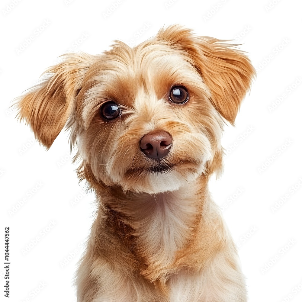 Cute Adorable Dog with Brown Fur Sitting on White Studio Backdrop Cute Adorable Dog with Brown Fur Sitting on White Studio Backdrop
