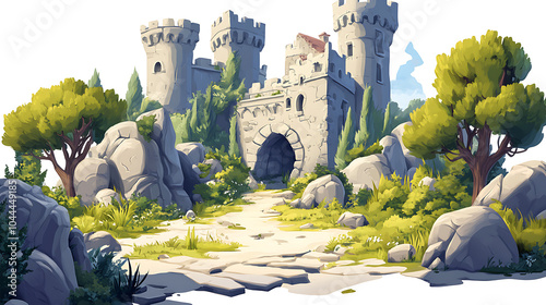 Princess video game assets hidden object sheet in cartoonish style on clean white digital matte background