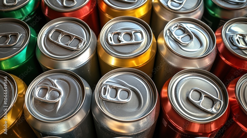 Aerial View of Colorful Aluminum Cans Arrangement Aerial View of Colorful Aluminum Cans Arrangement