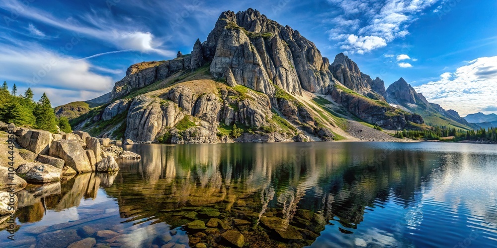 Fototapeta premium Rocky cliff mountain with lake