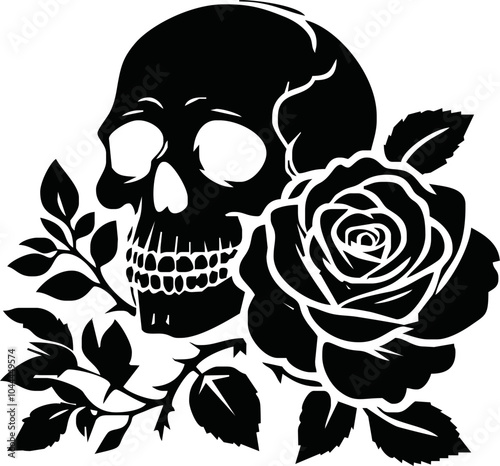 skull head with rose vector icon logo