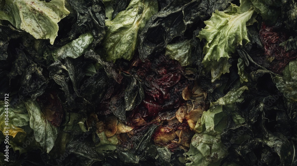 Close-up of Rotting Green and Red Vegetable Leaves Close-up of Rotting Green and Red Vegetable Leaves