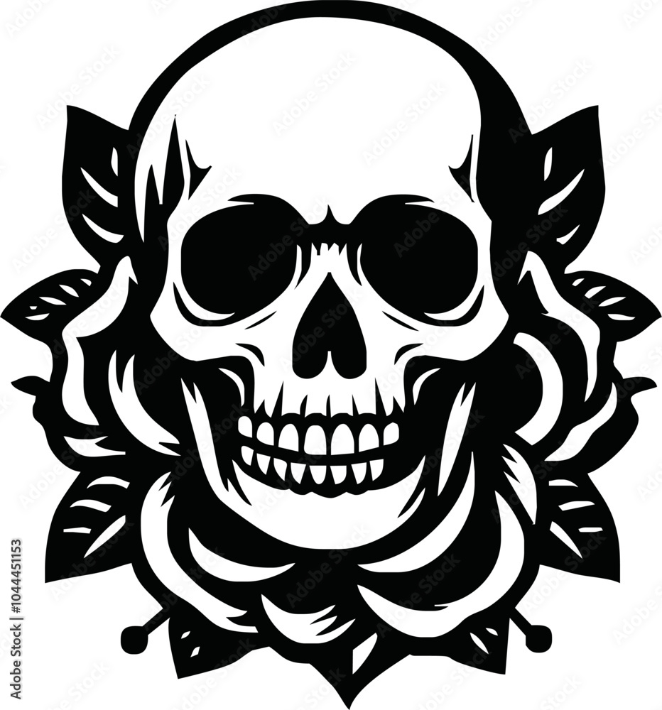 Obraz premium skull head with rose vector icon logo