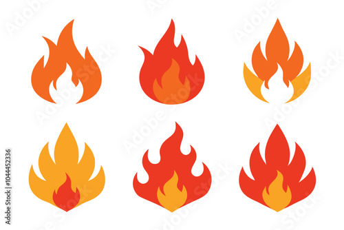 Set of Fire vector icons on white background