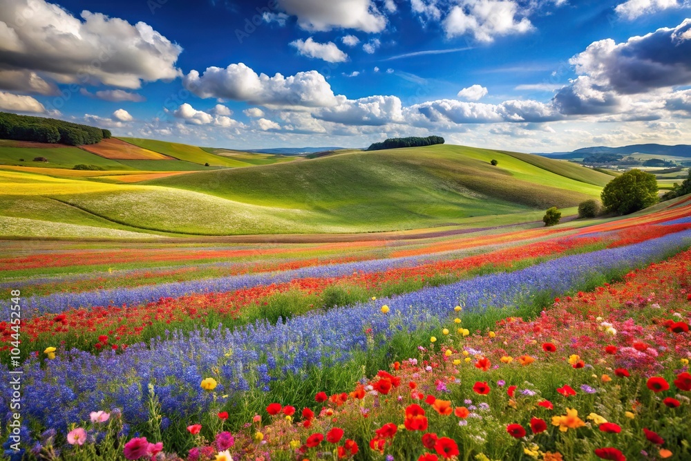 Rolling meadows blooming with colorful flowers Rolling meadows blooming with colorful flowers