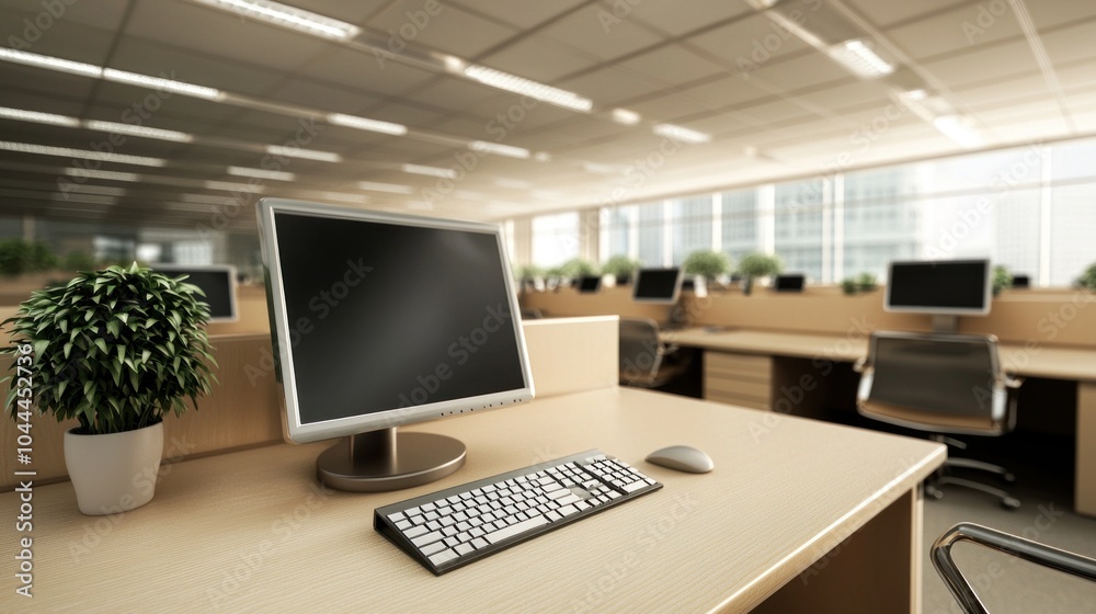 Realistic photo of a modern office interior with sleek desks ergonomic chairs and natural light amidst a minimalist aesthetic at hq Realistic photo of a modern office interior with sleek desks ergonomic chairs and natural light amidst a minimalist aesthetic at hq