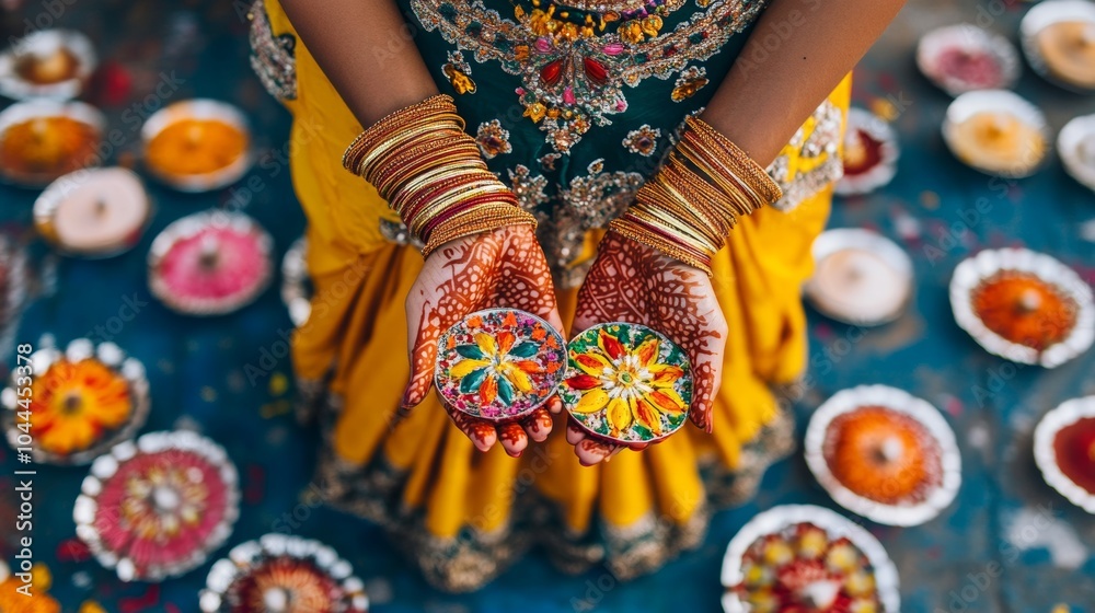 Indian Wedding Ceremony with Henna and Floral Decorations Indian Wedding Ceremony with Henna and Floral Decorations