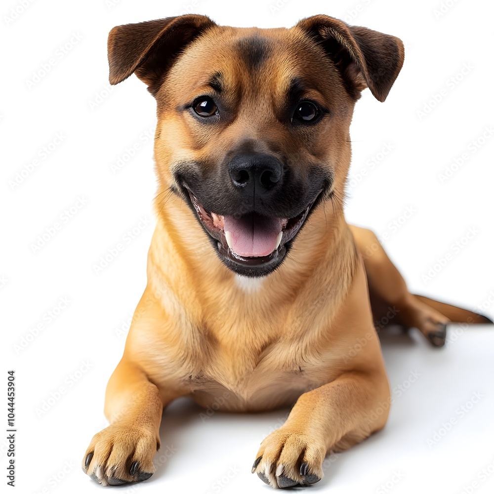 Cheerful and Friendly Dog with Happy Smile Gazing at on White Background