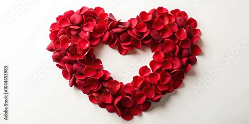 Romantic heart shape made from red rose petals