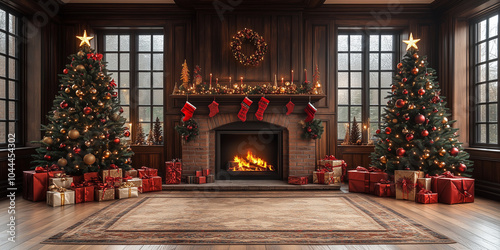 Fireside Christmas Elegance. Generative AI