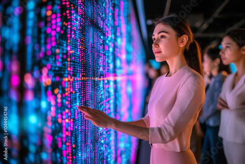 Woman Interacting with Interactive Wall