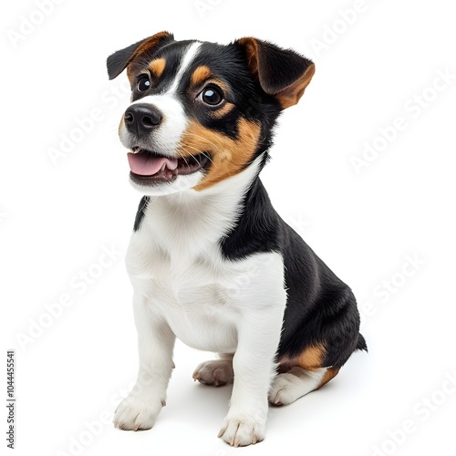 Adorable and Friendly Canine Sitting Against a Clean White Studio Backdrop