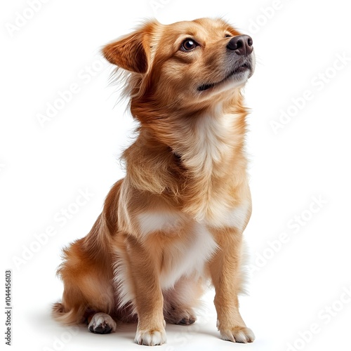 Adorable Smiling Puppy Posing in White Studio Background photo