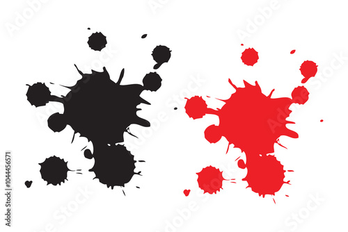 Isolated red ink splatter drop shapes