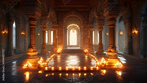 3d environment design of an indian temple interior with candles and arches