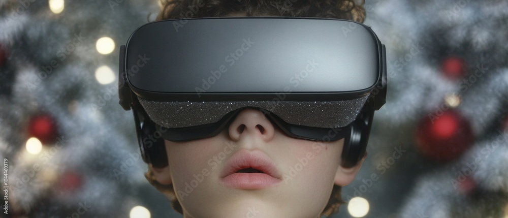 Christmas VR Experience Teen Immersed in Virtual Holiday Wonderland with Futuristic Technology Christmas VR Experience Teen Immersed in Virtual Holiday Wonderland with Futuristic Technology