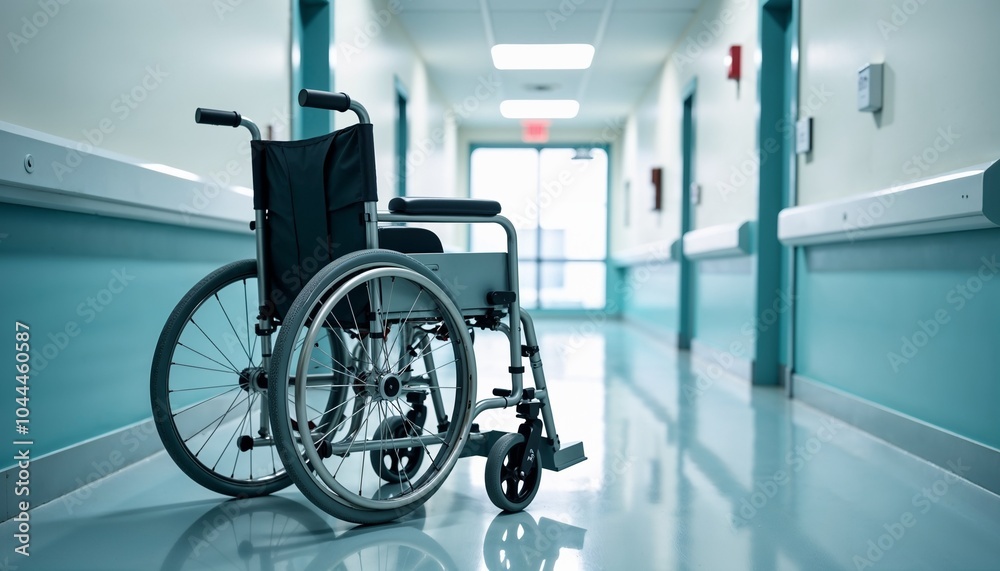 Wheelchair in the hospital corridor Wheelchair in the hospital corridor