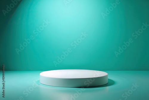 Round white podium on turquoise background