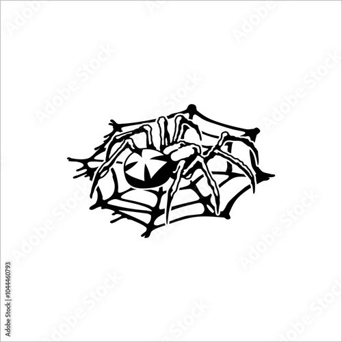 A spider waiting for its prey on a white background