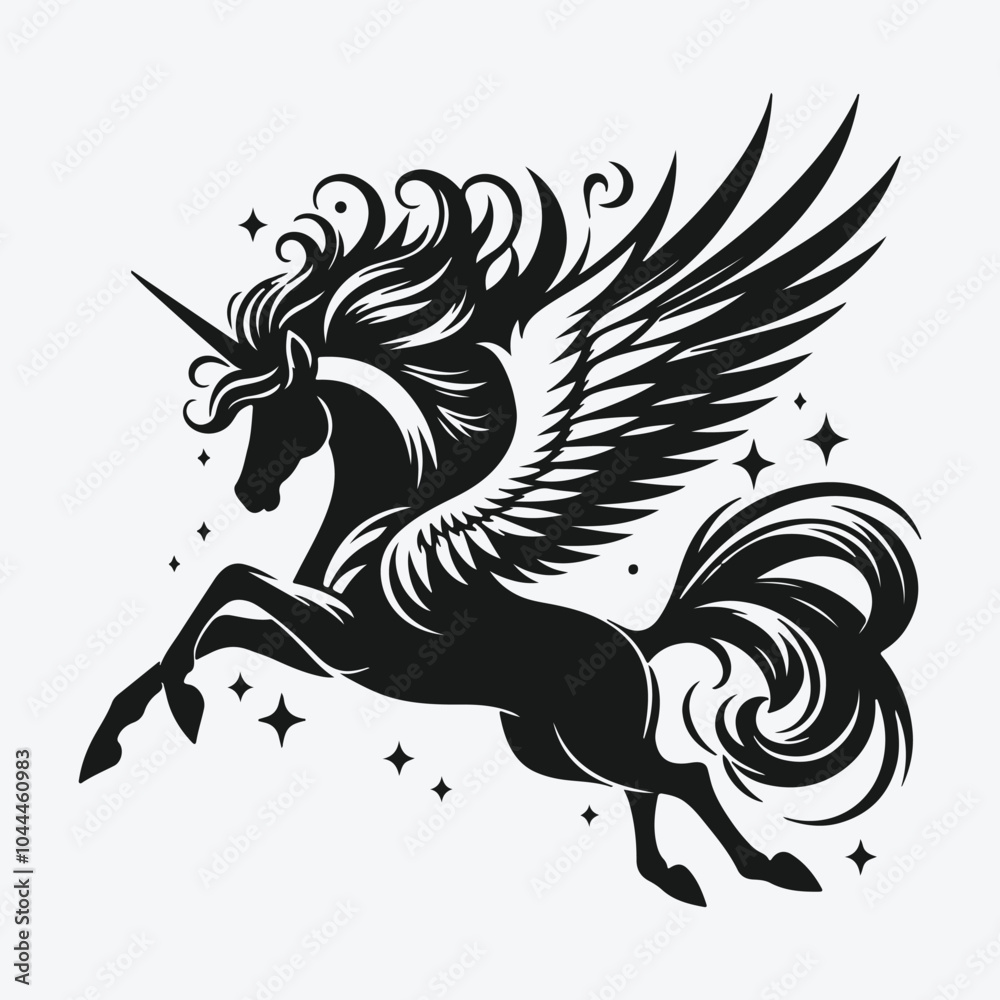 Unicorn-Unicorn silhouette isolated on a white background-Vector illustration. Unicorn-Unicorn silhouette isolated on a white background-Vector illustration.
