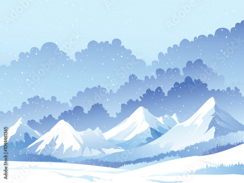 The Snowy Mountain Range Under A Cloudy Blue Sky Winter Landscape Scenery