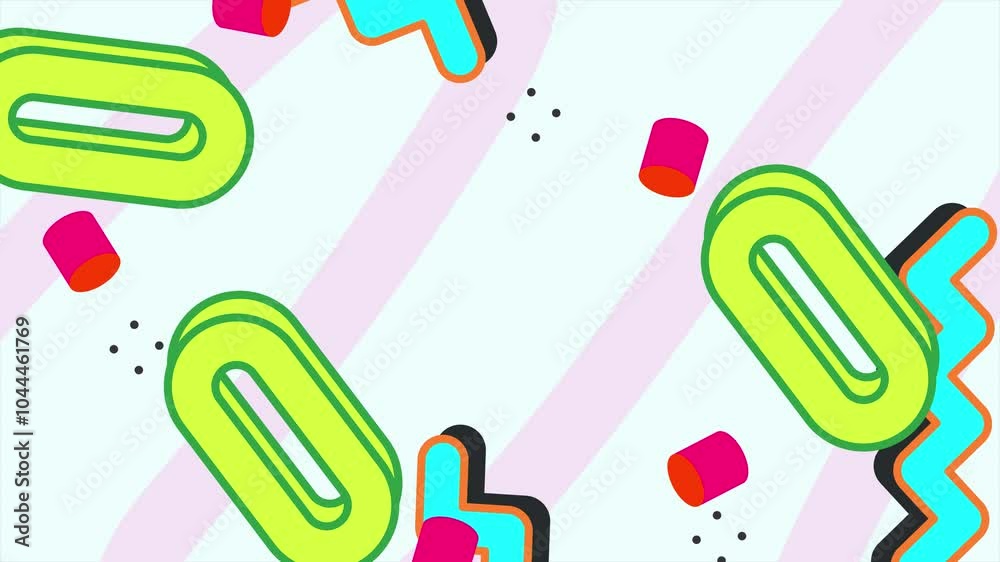 Dynamic and playful abstract background featuring vibrant geometric shapes in various colors and designs on a white backdrop seamless 4k video background motion pop art design Dynamic and playful abstract background featuring vibrant geometric shapes in various colors and designs on a white backdrop seamless 4k video background motion pop art design