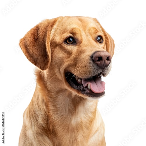 Closeup Portrait of Happy Golden Retriever Dog with Friendly Facial Expression on Isolated White Background