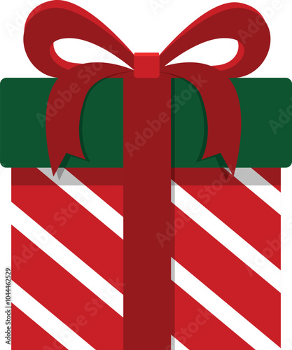 Christmas gift box with green lid and red bottom box decorated with red ribbon