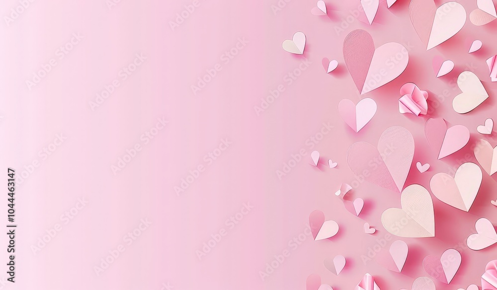 Pink Paper Hearts Scattered on a Pink Background Pink Paper Hearts Scattered on a Pink Background