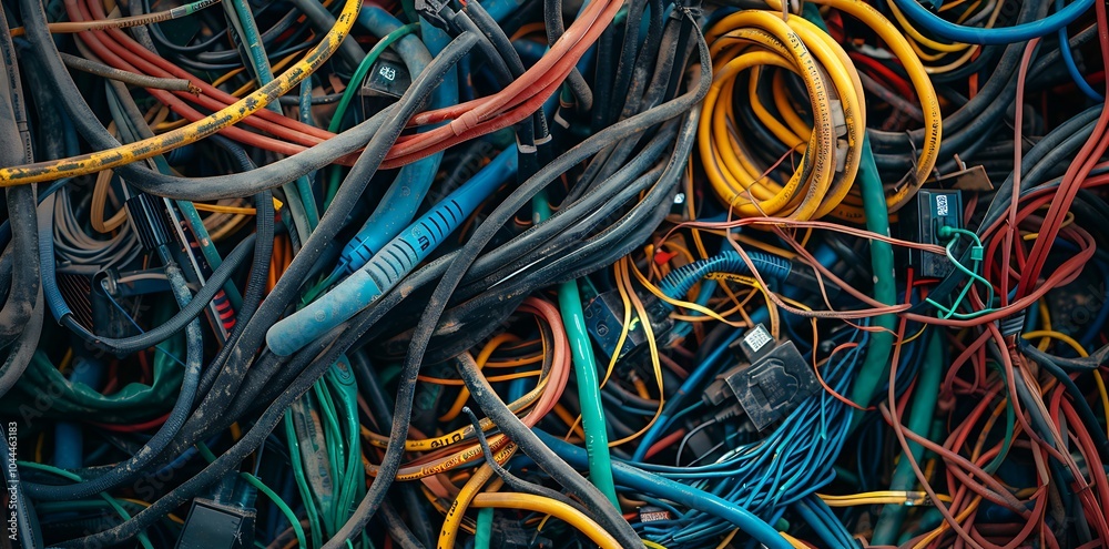 A Cluttered Collection of Old Cables and Wires - Tangle of Outdated Technology A Cluttered Collection of Old Cables and Wires - Tangle of Outdated Technology