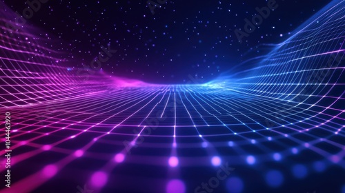 neon blue and purple lines, giving the appearance of a virtual reality landscape, ideal for gaming or futuristic themes
