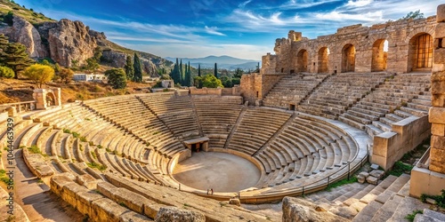 Ruins of ancient amphitheater at the Acropolis, Athens, Greece