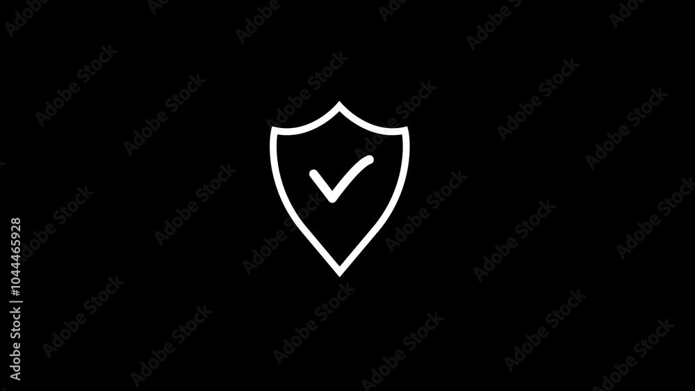 Shield with tick animated outline icon with alpha channel. shield with tick 100% Security icon