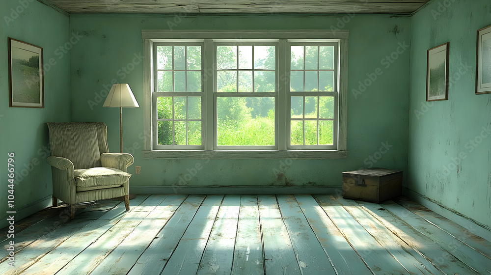 Fototapeta premium Vintage Room with Wooden Floor and Window 3D Illustration